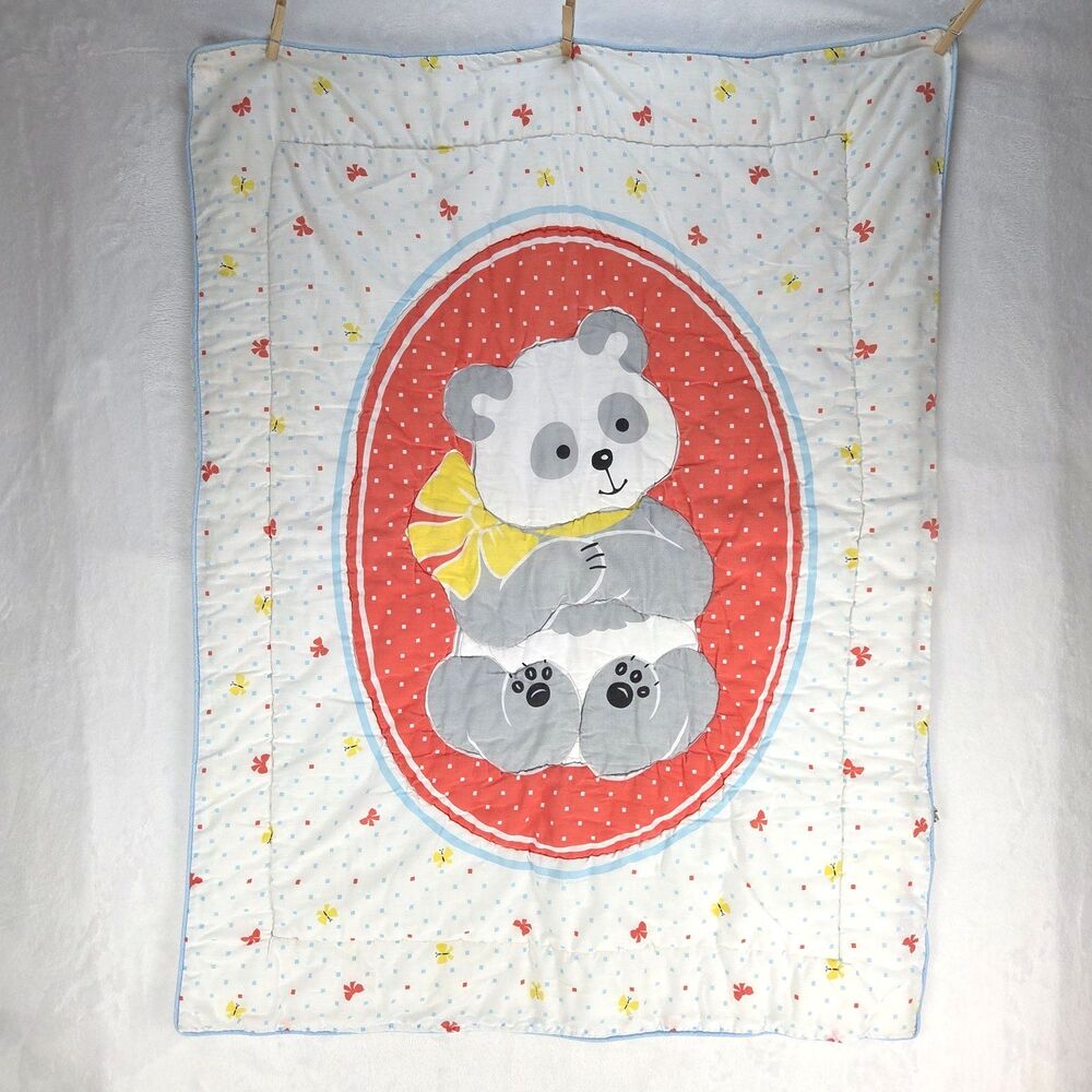 Vintage‎ 1986 Dundee Panda Bear Quilt Blanket Comforter 42x32 Nursery Decor